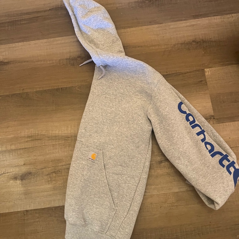 Carhartt Heather Gray Men's Hoodie with Navy Logo